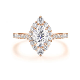 1.50 Ct Oval Cut Moissanite Halo Engagement Ring in Rose Gold