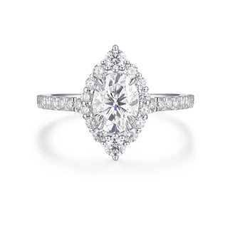 1.50 Ct Oval Cut Moissanite Halo Engagement Ring in White Gold