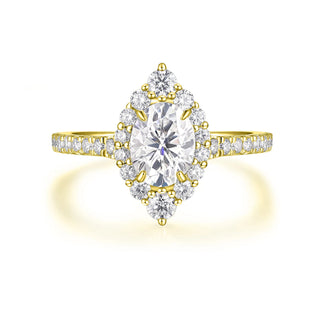1.50 Ct Oval Cut Moissanite Halo Engagement Ring in Yellow Gold