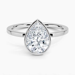 1.50 Ct Pear Cut Moissanite Bezel Set Engagement Ring in White Gold