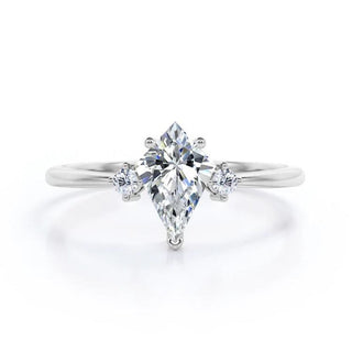 1.5 Carat Kite & Round Shape Three Stone Moissanite Engagement Ring In White Gold