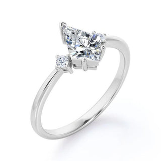 1.5 Carat Kite & Round Shape Three Stone Moissanite Engagement Ring In White Gold