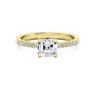 1.5 Carat Asscher Shaped Moissanite Engagement Ring Yellow Gold