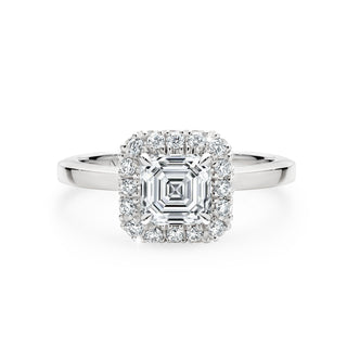 1.5 Carat Asscher Cut Halo Moissanite Engagement Ring in White Gold