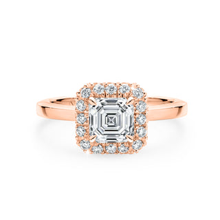1.5 Carat Asscher Cut Halo Moissanite Engagement Ring in Rose Gold