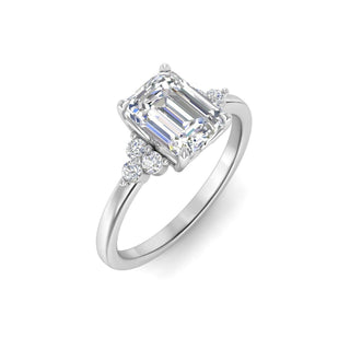1.80 Carat Emerald Cut Moissanite Cluster Engagement Ring In White Gold
