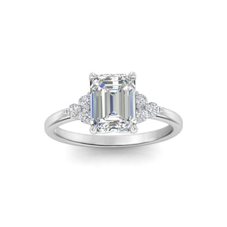1.80 Carat Emerald Cut Moissanite Cluster Engagement Ring In White Gold