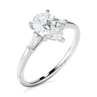 1.8 Carat Pear and Baguette Cut Three Stone Moissanite ring in White God