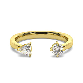 1 Carat Round and Trillion Cut Moissanite Toi Et Moi Ring in Yellow Gold