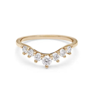 1 Carat Round Shape Curved Moissanite Wedding Ring In Yellow Gold