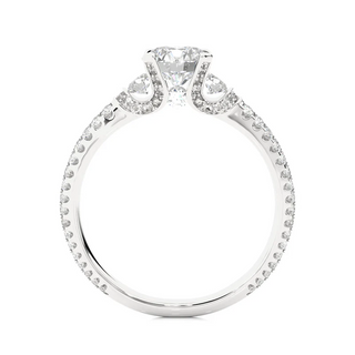 Side profile of 1 Ct Round Moissanite Engagement Ring with Accents in White Gold, highlighting the prong setting.