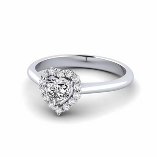1 Carat Heart Shape Moissanite Halo Engagement Ring in White Gold