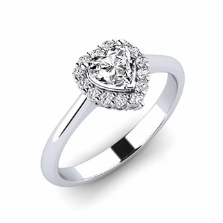 1 Carat Heart Shape Moissanite Halo Engagement Ring in White Gold