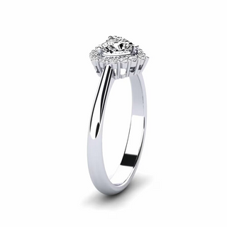 1 Carat Heart Shape Moissanite Halo Engagement Ring in White Gold