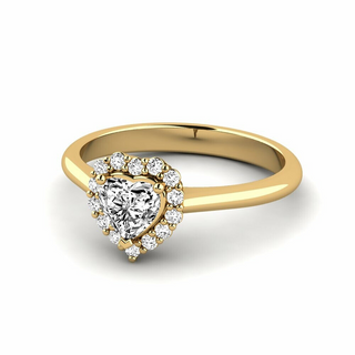 1 Carat Heart Shape Moissanite Halo Engagement Ring in Yellow Gold
