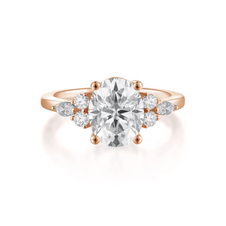 1 Carat Oval Cut Moissanite 7 Stone Engagement Ring in Rose Gold