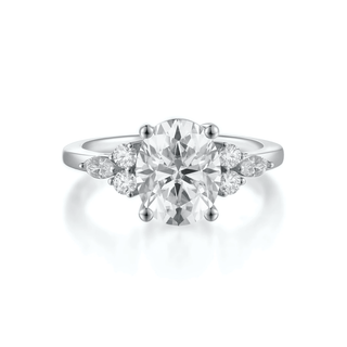 1 Carat Oval Cut Moissanite 7 Stone Engagement Ring in White Gold