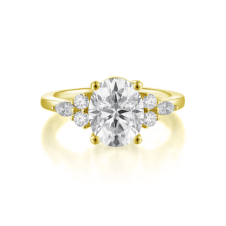 1 Carat Oval Cut Moissanite 7 Stone Engagement Ring in Yellow Gold