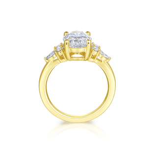 1 Carat Oval Cut Moissanite 7 Stone Engagement Ring in Yellow Gold