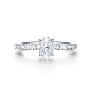 1 Carat Oval Cut Moissanite Engagement Ring With Accent In White Gold
