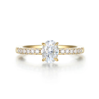 1 Carat Oval Cut Moissanite Engagement Ring With Accent In Yellow Gold