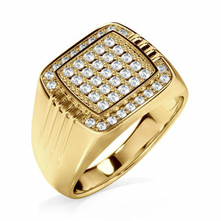 1 Carat Pave Set Moissanite Engagement Ring In Yellow Gold For Men's
