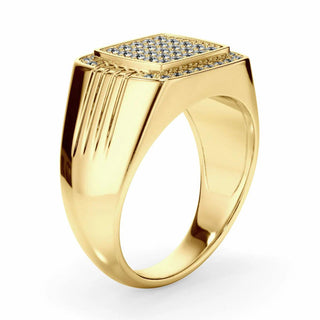 1 Carat Pave Set Moissanite Engagement Ring In Yellow Gold For Men's