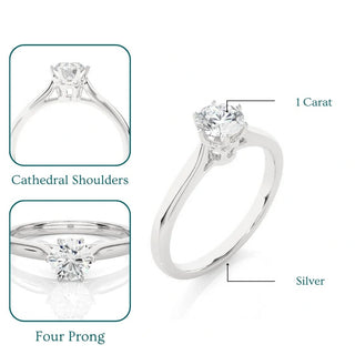 1 Carat Round Moissanite Solitaire Engagement Ring In Silver