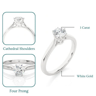 1 Carat Round Moissanite Solitaire Engagement Ring In White Gold