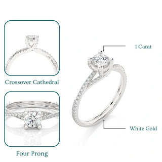 1 Carat Round Moissanite Twisted Solitaire Ring In White Gold
