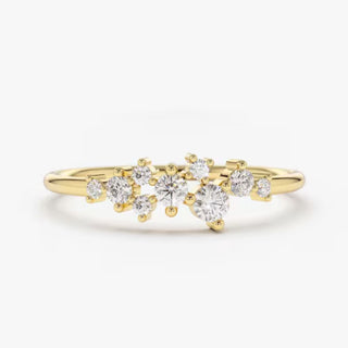 1 Carat Round Shape Moissanite Cluster Engagement Ring In Yellow Gold