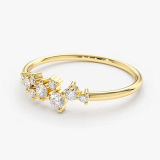 1 Carat Round Shape Moissanite Cluster Engagement Ring In Yellow Gold