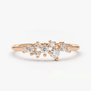 1 Carat Round Shape Moissanite Cluster Engagement Ring In Yellow Gold