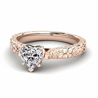 1 Ct Heart Shape Moissanite Vintage Engagement Ring in Rose Gold