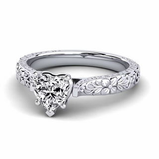 1 Ct Heart Shape Moissanite Vintage Engagement Ring in White Gold