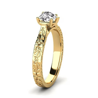 1 Ct Heart Shape Moissanite Vintage Engagement Ring in Yellow Gold