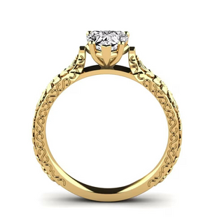 1 Ct Heart Shape Moissanite Vintage Engagement Ring in Yellow Gold