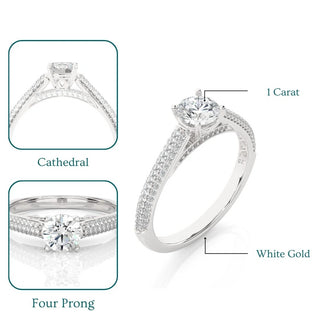 1 Ct Moissanite Three Row Engagement Ring with Accent In White Gold