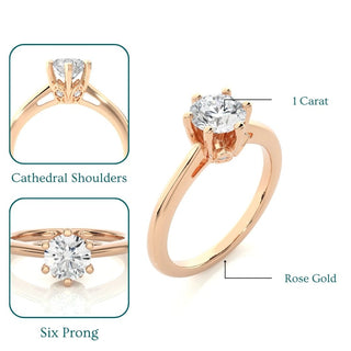 1 Ct Round Moissanite Solitaire Engagement Ring In Rose Gold