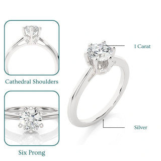 1 Ct Round Moissanite Solitaire Engagement Ring In Silver