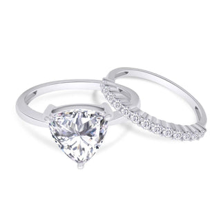 2.40 Carat Trillion Cut Moissanite Bridal Set In White Gold