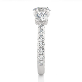 Side profile of 2.50 Ct Round Cut Trellis Prong Moissanite Engagement Ring in Silver, highlighting the prong setting.