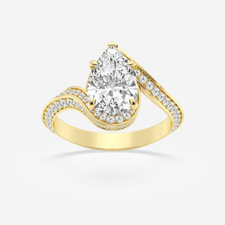 2.50 Carat Pear Shaped Moissanite Bypass Engagement Ring in Yellow Gold