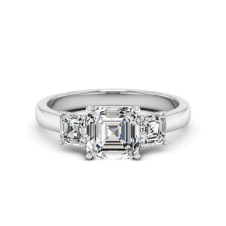 2.50 Ct Asscher Cut Moissanite Three Stone Engagement Ring in White Gold