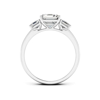 2.50 Ct Asscher Cut Moissanite Three Stone Engagement Ring in White Gold