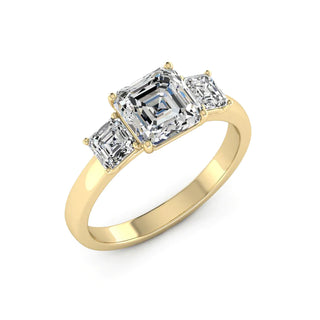 2.50 Ct Asscher Cut Moissanite Three Stone Engagement Ring in White Gold