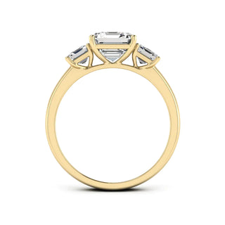 2.50 Ct Asscher Cut Moissanite Three Stone Engagement Ring in White Gold