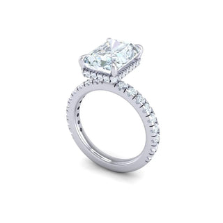 2.5 Carat Radiant Cut Hidden Halo Moissanite Engagement Ring In White Gold
