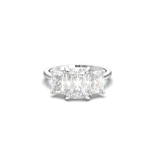 2.5 Carat Radiant Shape Three Stone Moissanite Ring in White Gold