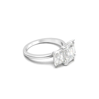 2.5 Carat Radiant Shape Three Stone Moissanite Ring in White Gold